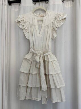 Ulla Johnson Lulua Dress Bone Ivory Cotton Ruffle Tiered Mini Dress Size 4
